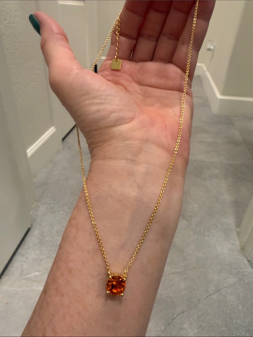 Park Lane Gold Necklace with Orange Gemstone Pendant